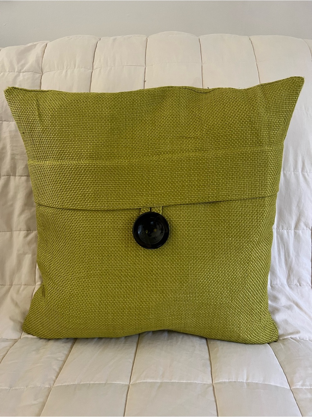 Green Decorative Throw Pillow with Button Accent